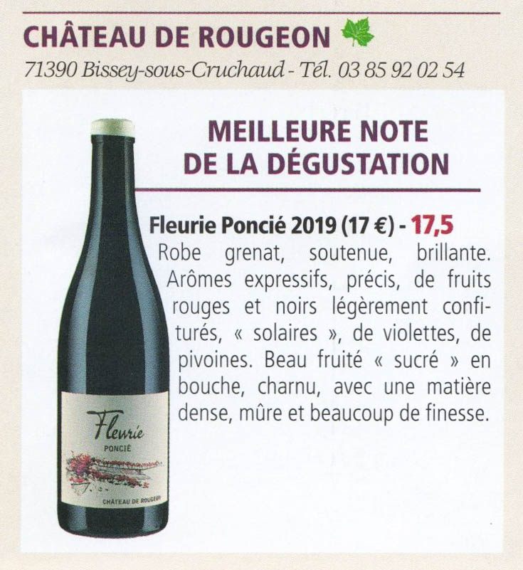 Fleurie Poncié - Chateau de Rougeon 17,5/20